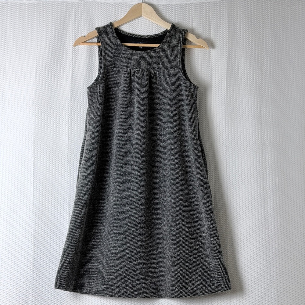 Gap Dress Women XS Gray Herringbone Sleeveless Shift Pleated Knit Mini Preppy